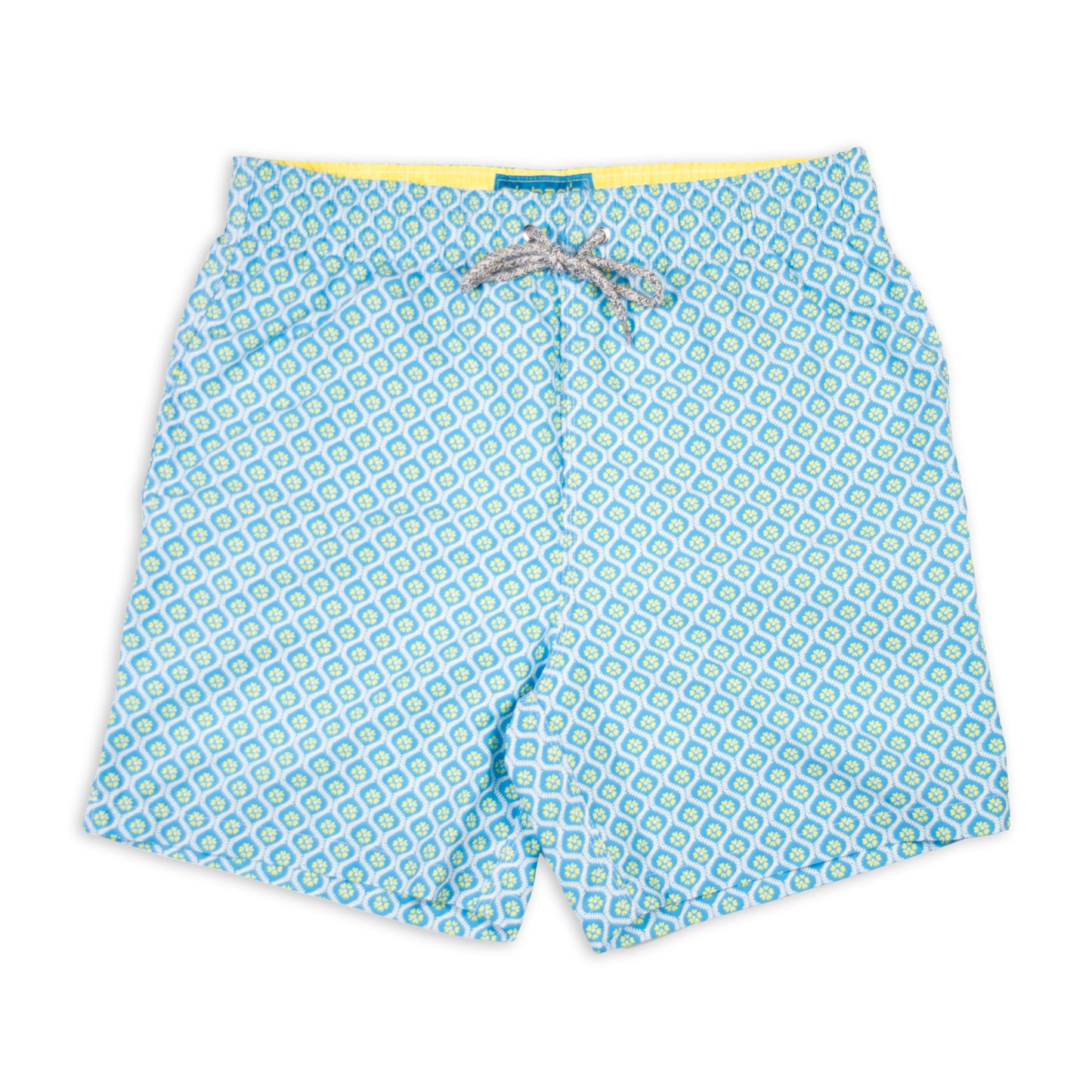 Men's Cyclist Liner Swim Trunks - Geo Turquoise/Yellow