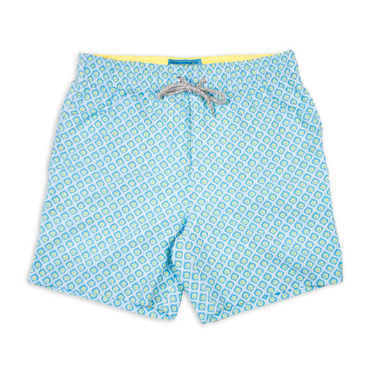 Men's Cyclist Liner Swim Trunks - Geo Turquoise/Yellow