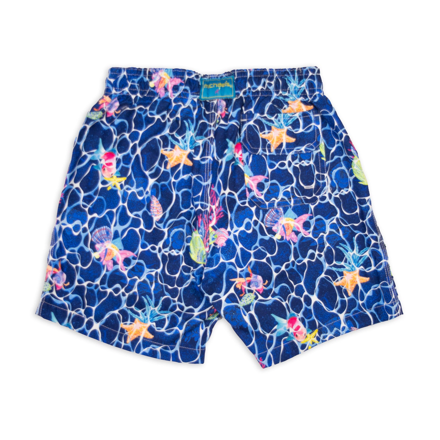Kid's Ripples And Fishes Swim Trunk With Cyclist Liner  Navy Blue