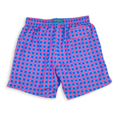 Men's Mesh Liner Swim Trunks - Gingham Royal/Coral
