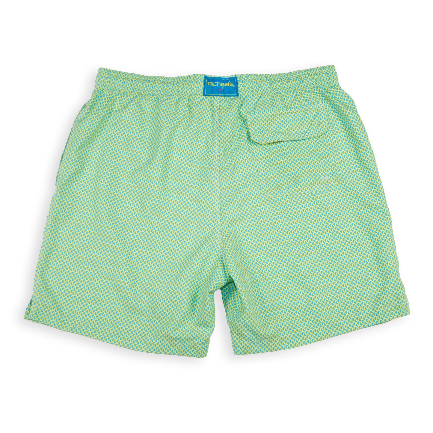 Men's Cyclist Liner Swim Trunks - Wave Print Aqua/Yellow