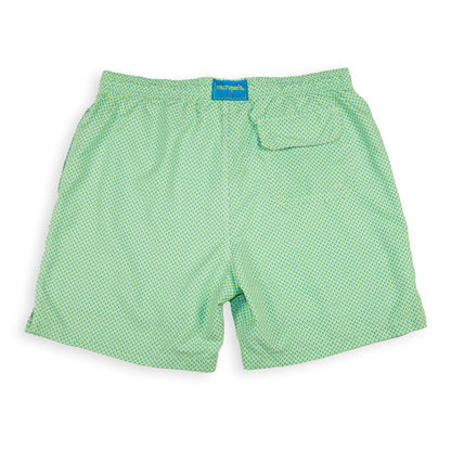 Men's Cyclist Liner Swim Trunks - Wave Print Aqua/Yellow