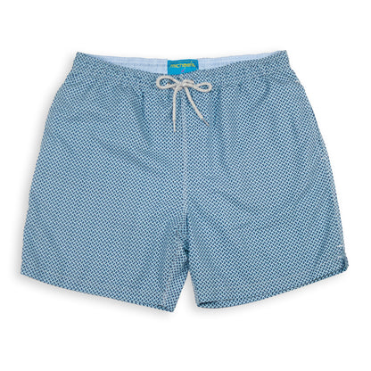 Men's Cyclist Liner Swim Trunks - Wave Print Navy/Sky