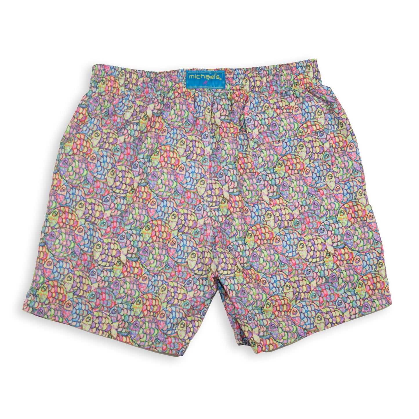 Men's Cyclist Liner Swim Trunks - Abstract Fish Multicolored