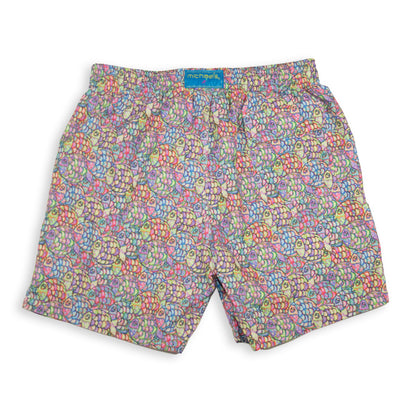 Men's Cyclist Liner Swim Trunks - Abstract Fish Multicolored