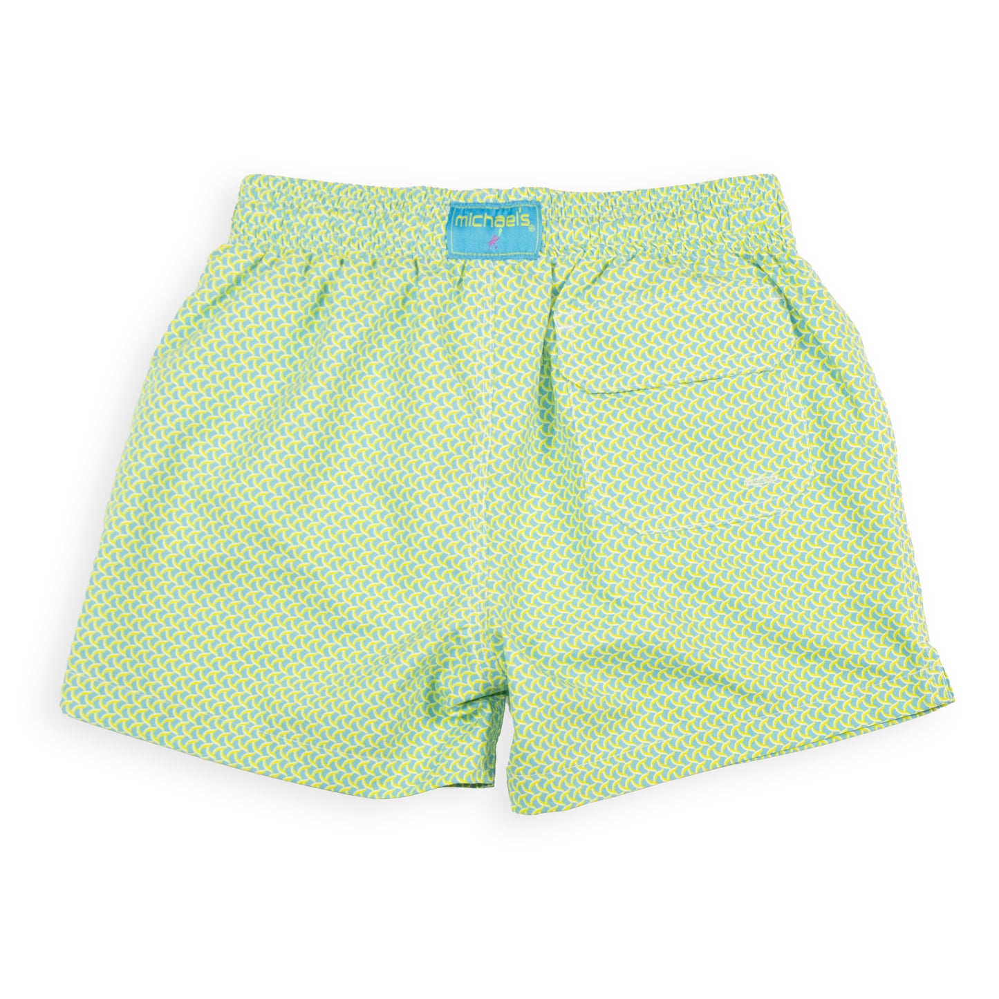 Kid's Wave Print Swim Trunk With Cyclist Liner  Aqua/Yellow
