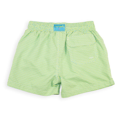 Kid's Wave Print Swim Trunk With Cyclist Liner  Aqua/Yellow