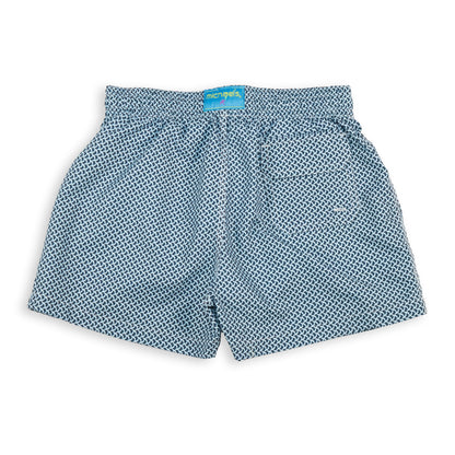 Kid's Wave Print Mesh Swim Trunk - Navy/Sky