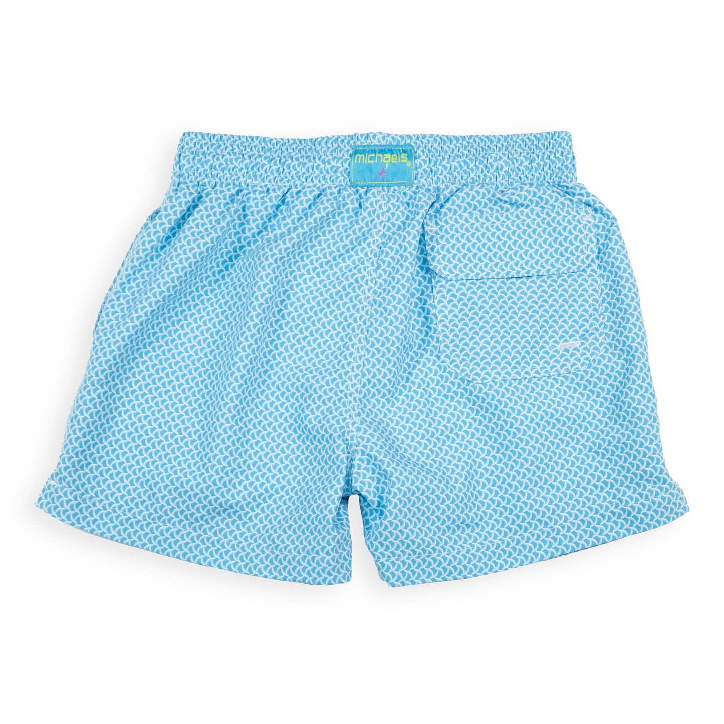 Kid's Wave Print Swim Trunk With Cyclist Liner  Turqouise/Sky