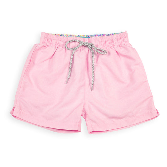 Kid's Linen Printed Solid Swim Trunk With Cyclist Liner  Pink