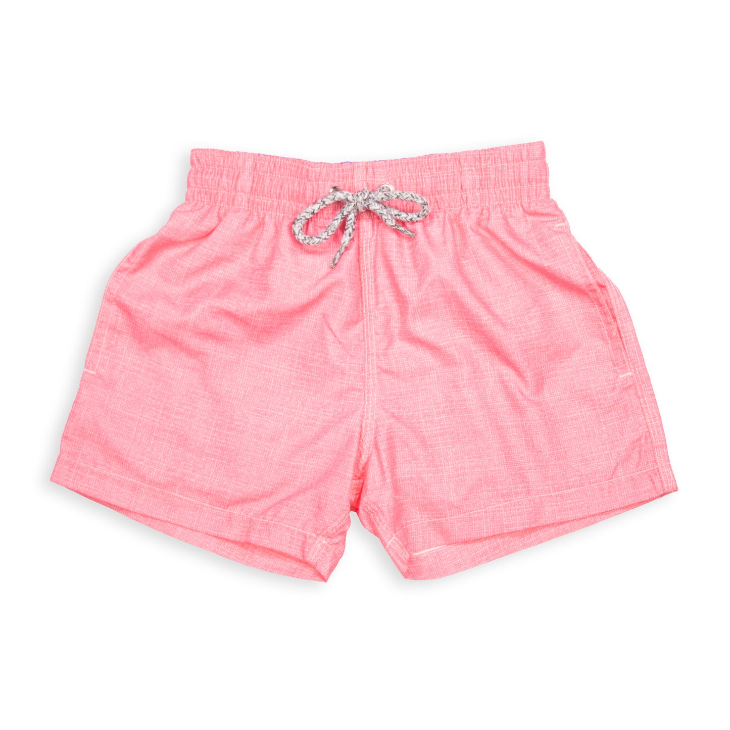 Kid's Linen Printed Solid Mesh Swim Trunk - Coral