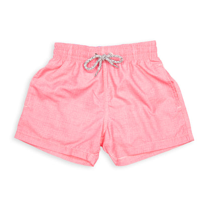 Kid's Linen Printed Solid Mesh Swim Trunk - Coral