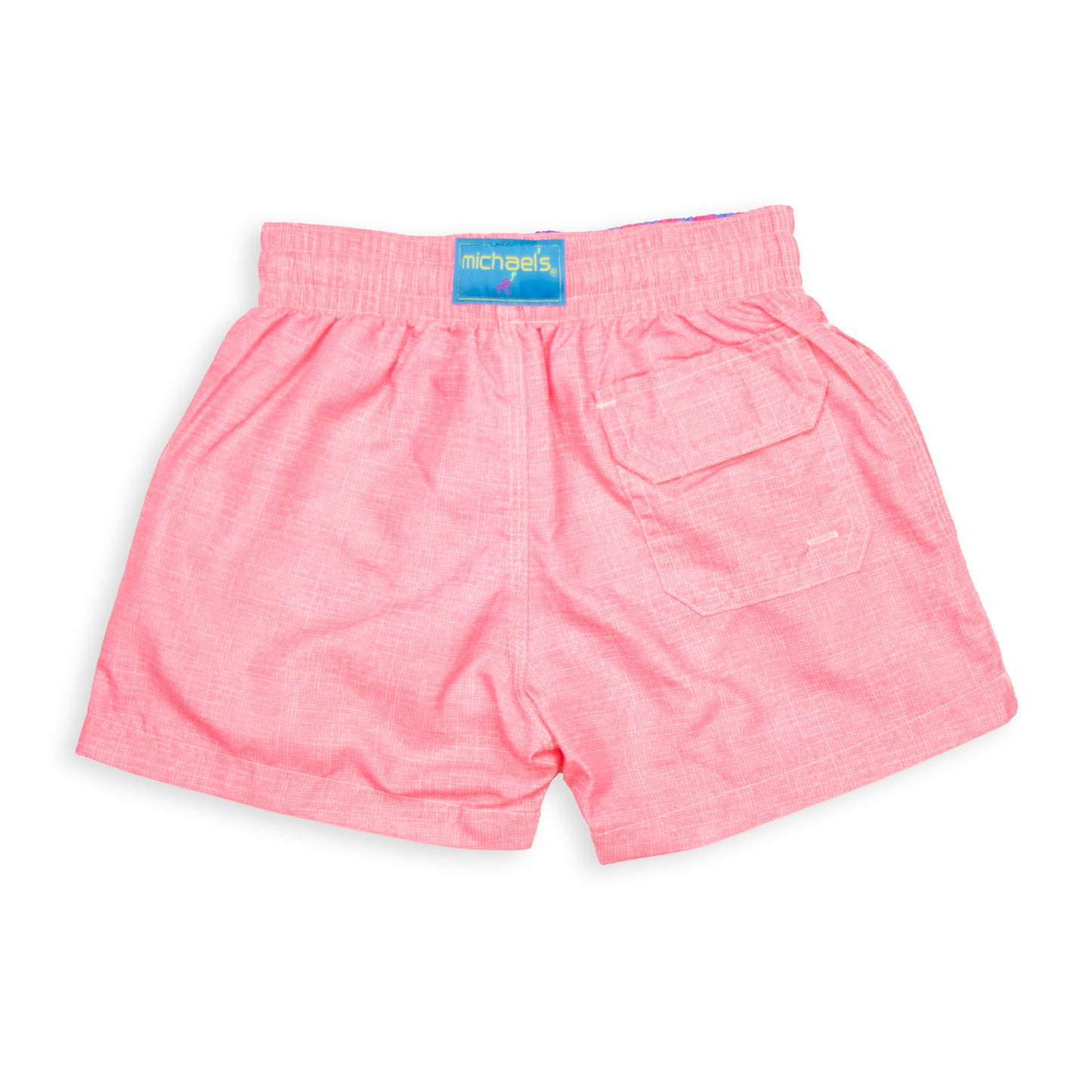 Kid's Linen Printed Solid Mesh Swim Trunk - Coral