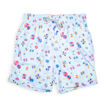 Men's Mesh Liner Swim Trunks - Beach Umbrellas Light Blue