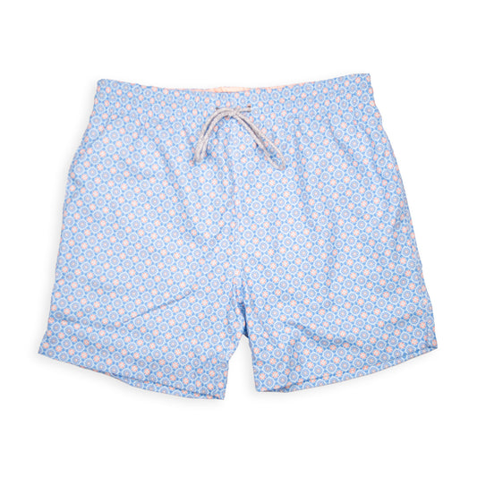 Men's Cyclist Liner Swim Trunks - Medallion Light Blue