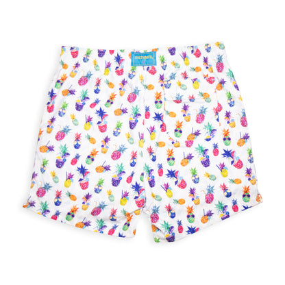 Men's Mesh Liner Swim Trunks - Funky Pineapples White