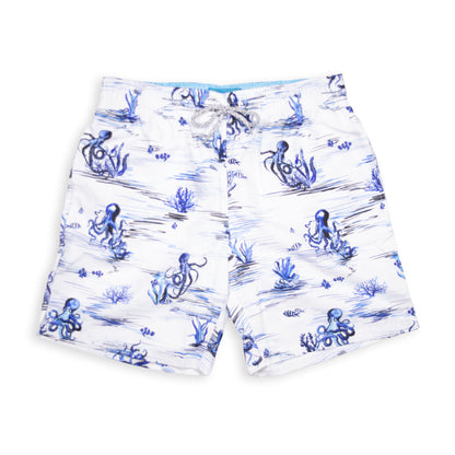 Men's Cyclist Liner Swim Trunks - Octopi White