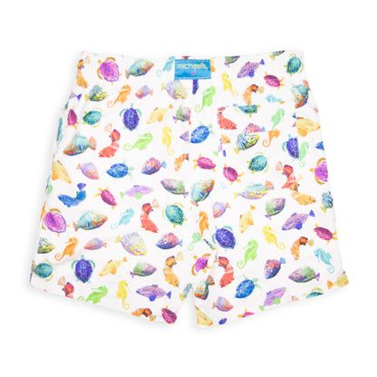 Men's Cyclist Liner Swim Trunks - Fish Chart White