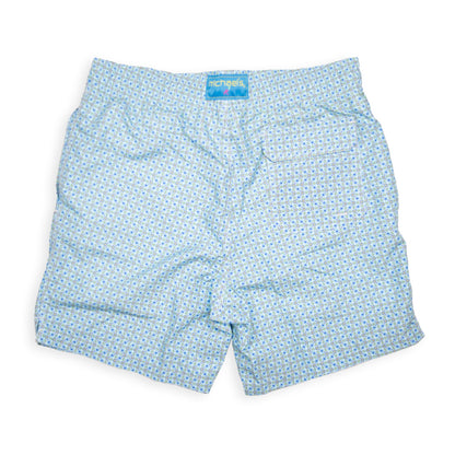 Men's Cyclist Liner Swim Trunks - Moroccan Flowers Light Blue