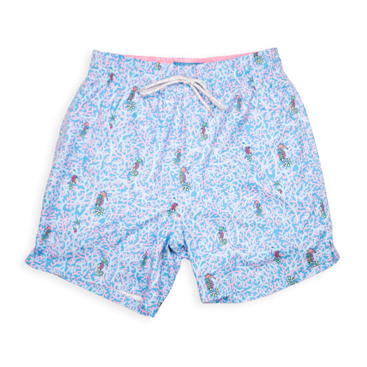 Men's Cyclist Liner Swim Trunks - Rainbow Seahorses Light Blue