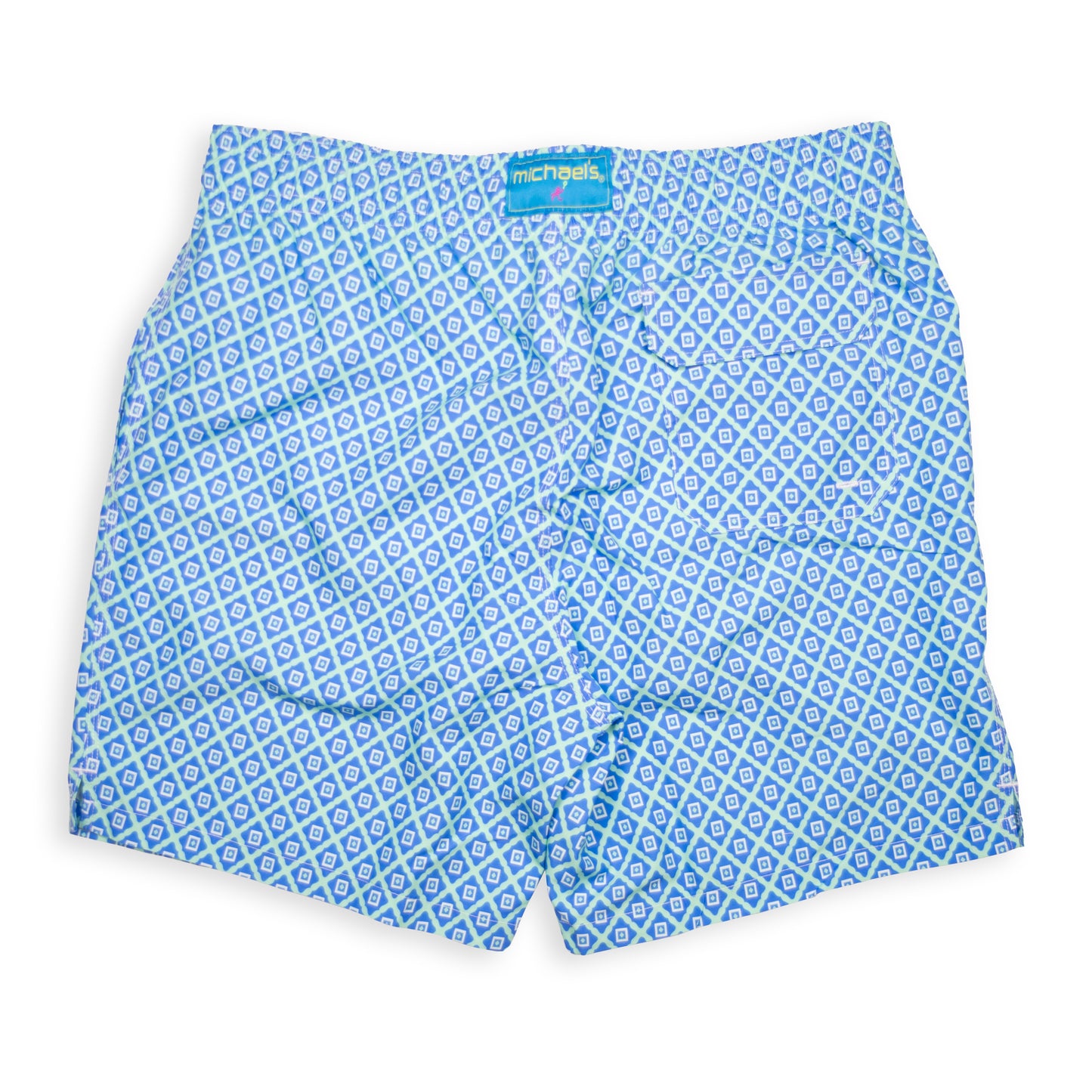 Men's Cyclist Liner Swim Trunks - Diamond Pattern Aqua