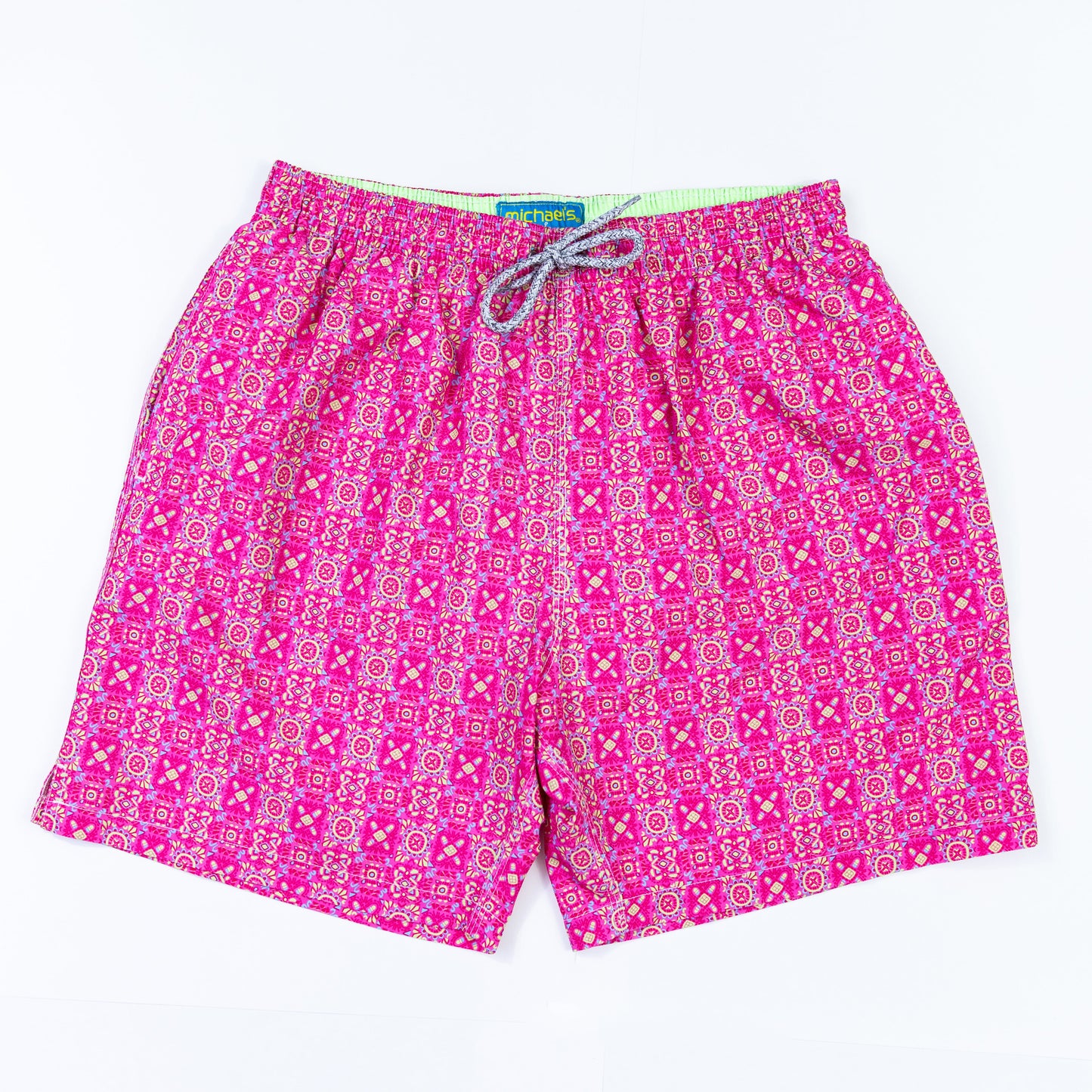 Men's Cyclist Liner Swim Trunks - Coral Square Geo