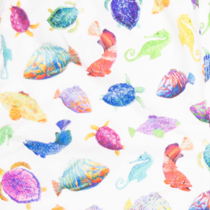 Men's Mesh Liner Swim Trunks - Fish Chart White