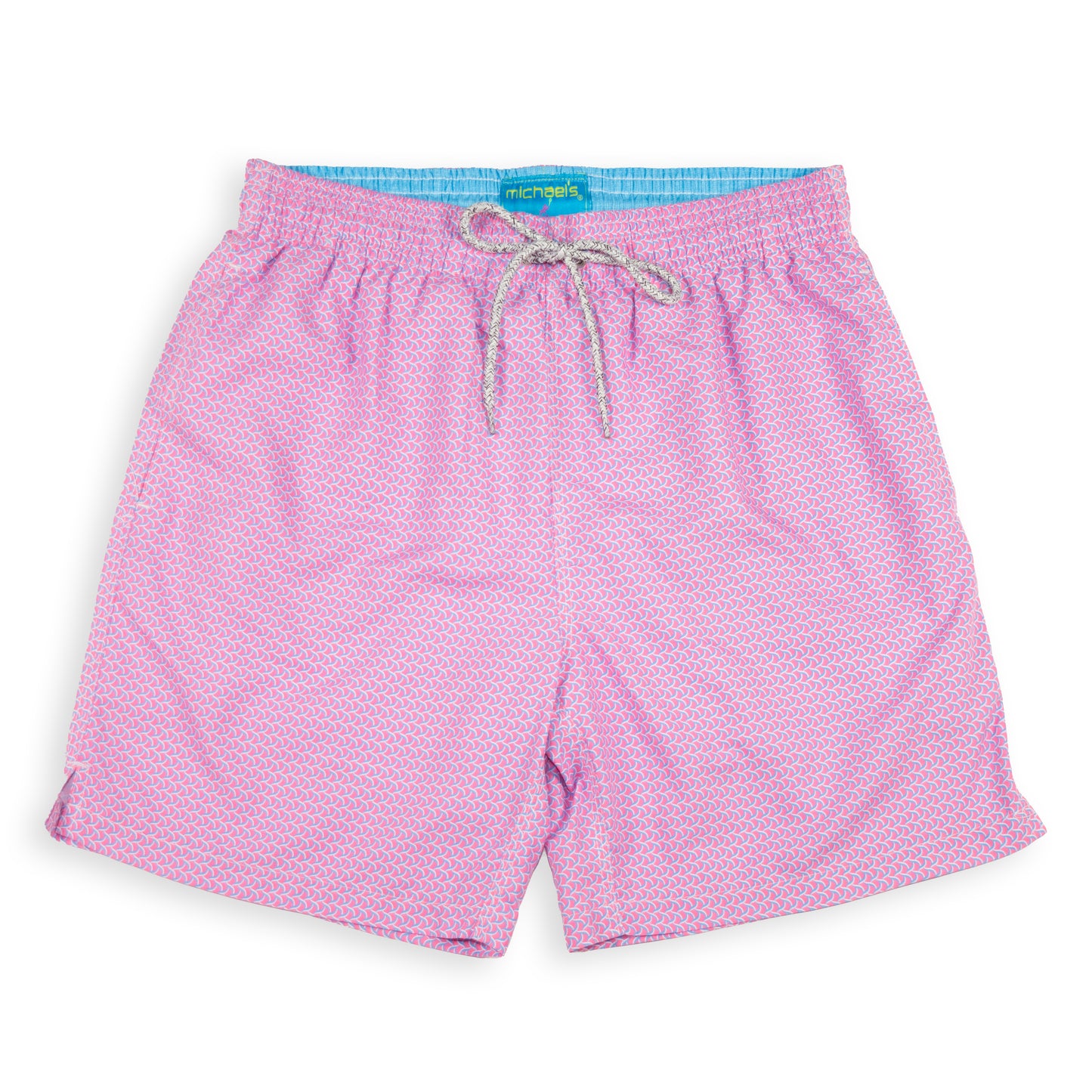 Men's Mesh Liner Swim Trunks - Wave Print Coral/Turquoise