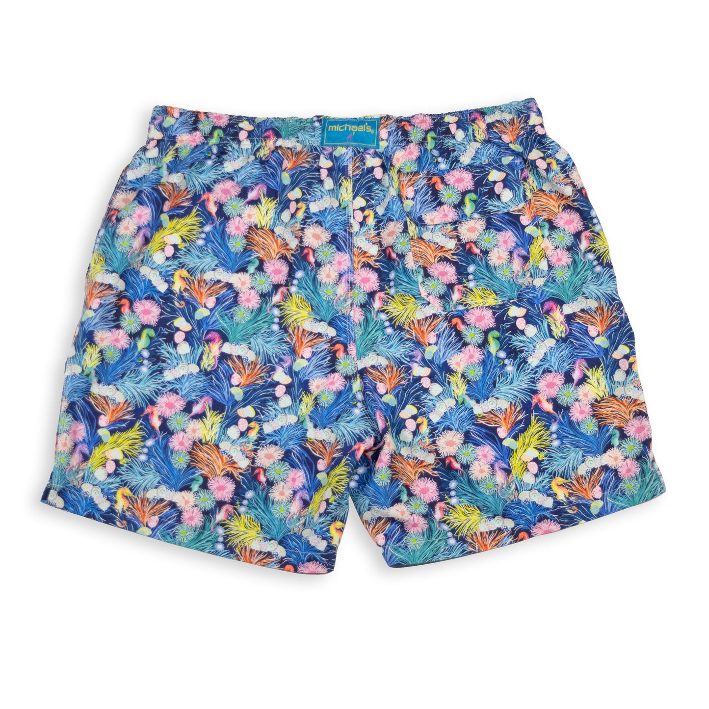 Men's Mesh Liner Swim Trunks - New Seahorses Navy Blue