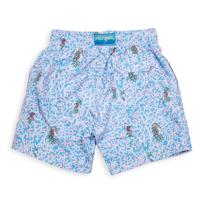 Kid's  Rainbow Seahorses Mesh Swim Trunk - Light Blue