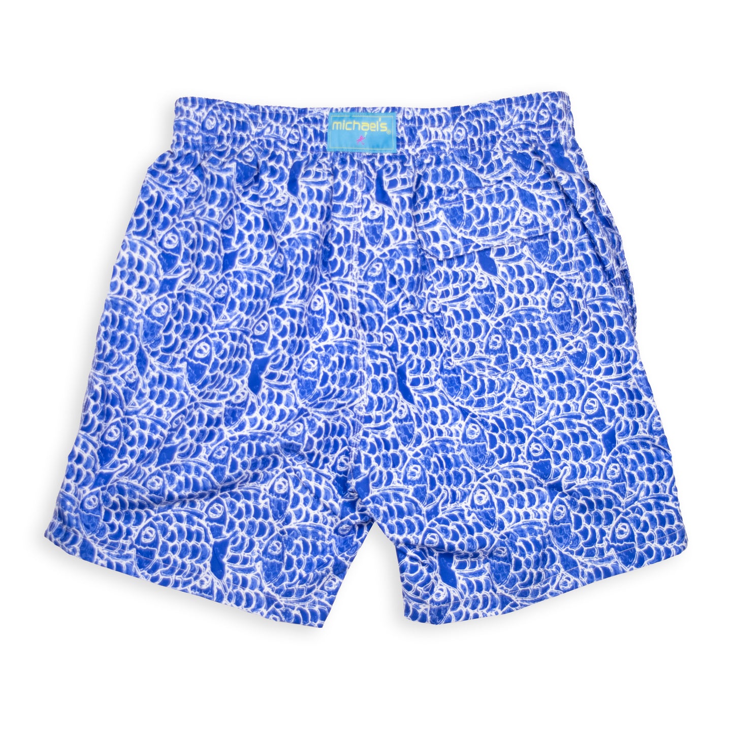 Men's Cyclist Liner Swim Trunks - Abstract Fish Navy Blue