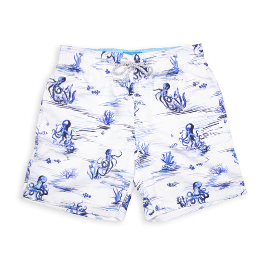 Men's Cyclist Liner Swim Trunks - Octopi White