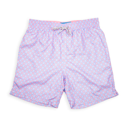 Men's Cyclist Liner Swim Trunks - Diamond Pattern Coral