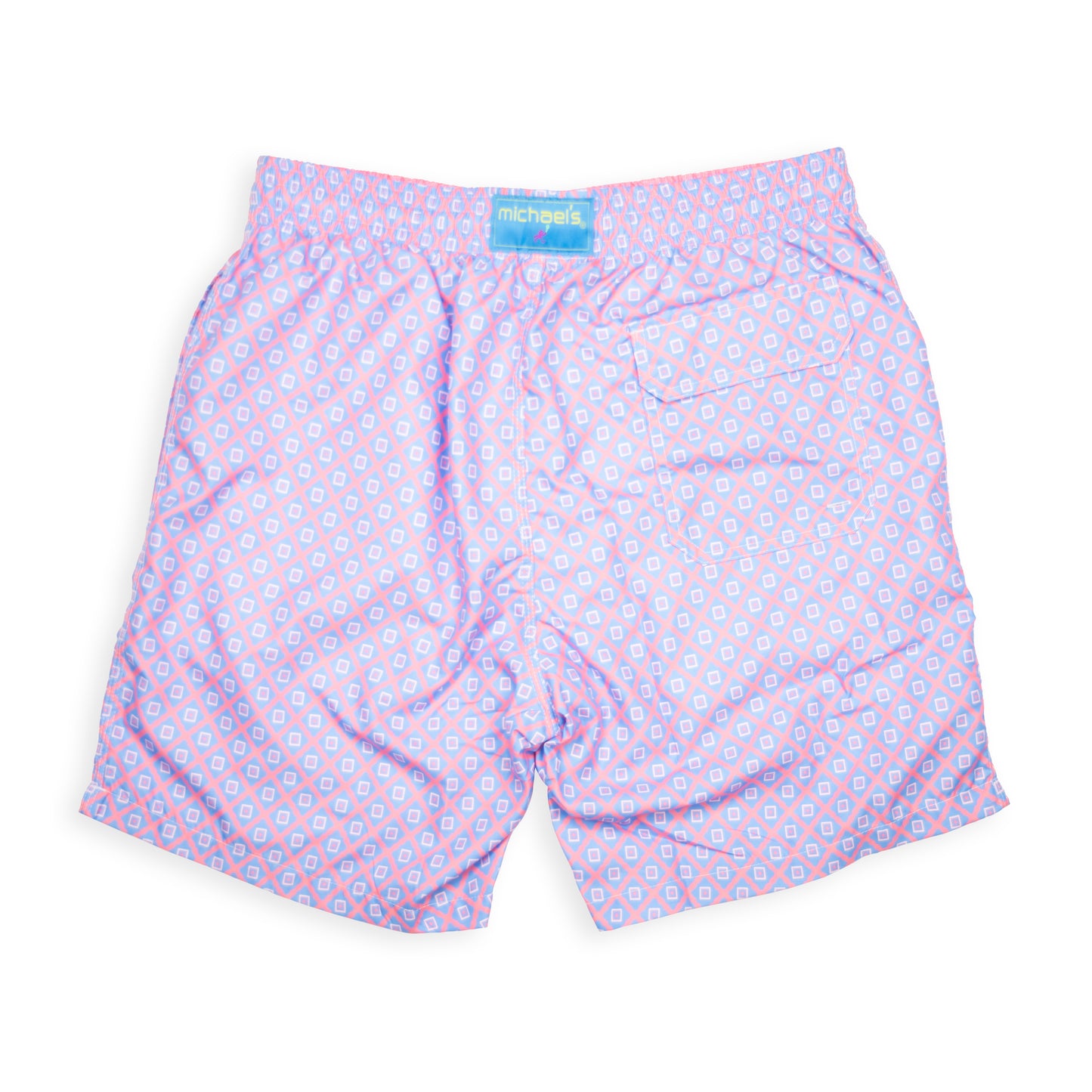 Men's Cyclist Liner Swim Trunks - Diamond Pattern Coral
