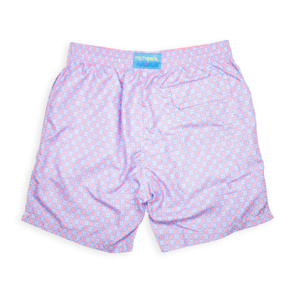 Men's Cyclist Liner Swim Trunks - Diamond Pattern Coral